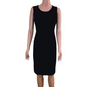 Talbots Black Ponte Sheath Dress 10P Sleeveless Pleated Front Slit Back